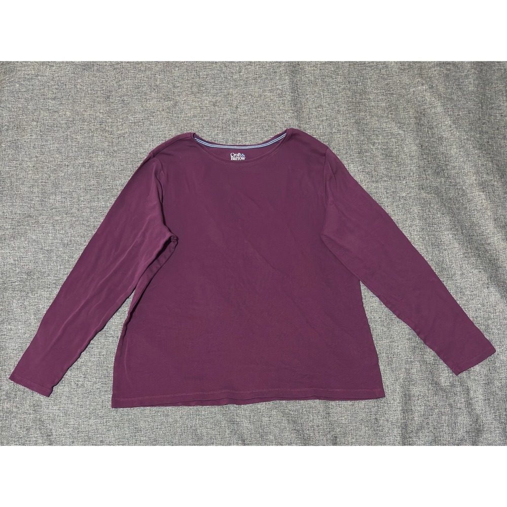 Croft & Barrow Womens XXL Long Sleeve T-Shirt Purple Cotton Classic Tee